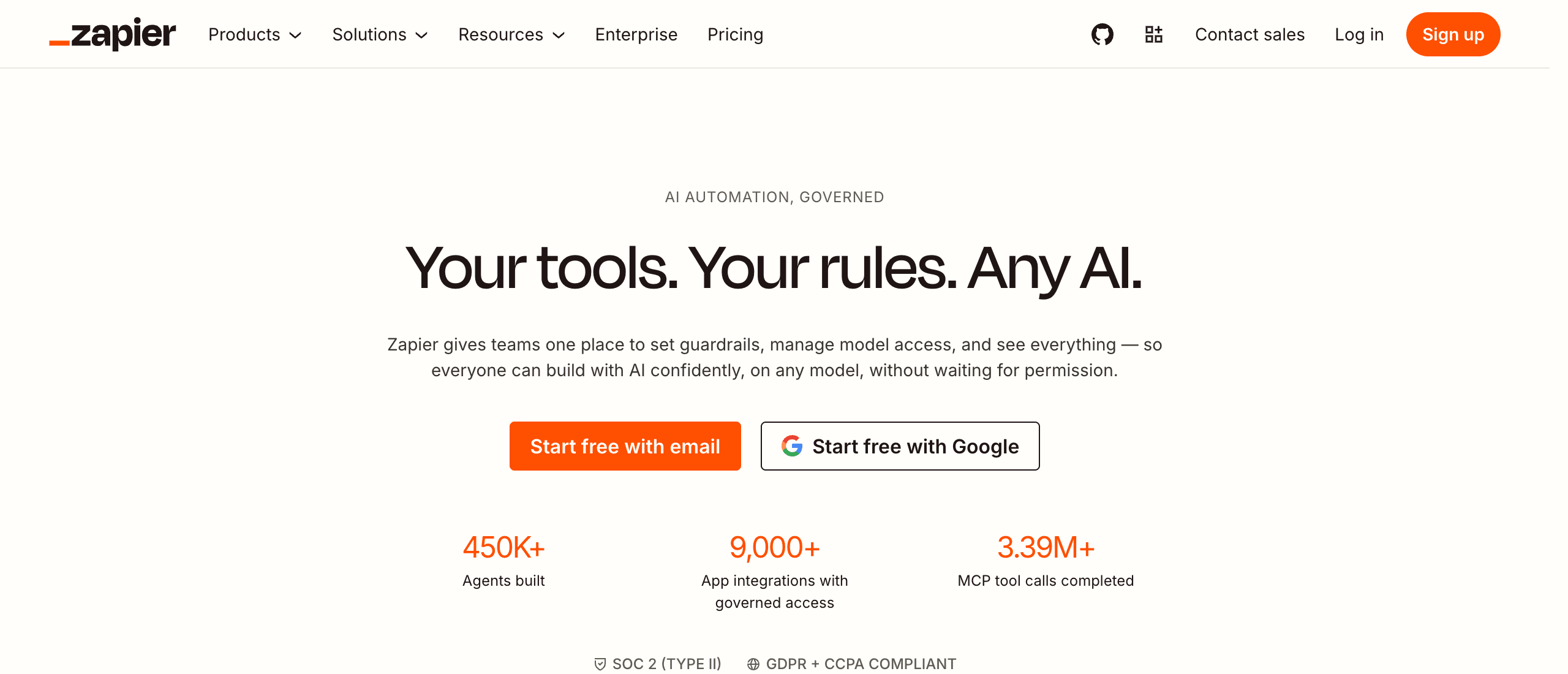 The Zapier homepage